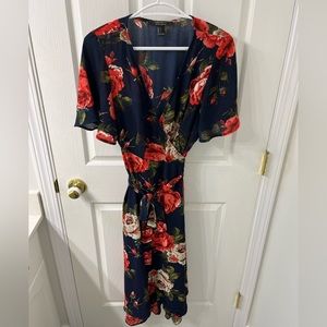 Navy blue floral wrap dress size L